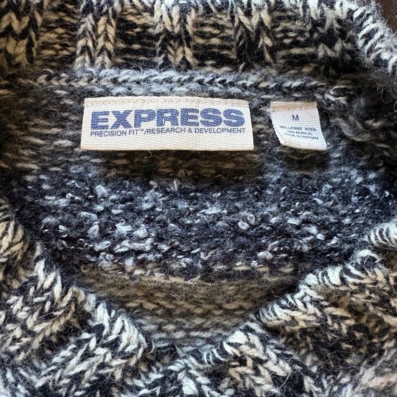 VTG Express Men's Stripe Marled Wool Blend V-Neck Sweater - Picture 2 of 4